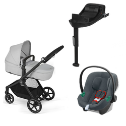 Cybex Eos Basic 3-in-1 Babyschale Schwarz + Adapter + Aton B2 I-size Autositz Lava Grau + Base One