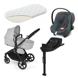 Cybex Eos Basic 3-in-1 Babyschale Schwarz + Adapter + Aton B2 I-size Autositz Lava Grau + Base One + Autotransportmatratze