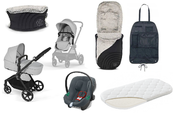 Cybex Eos Basic 3-in-1 Babyschale Schwarz + Adapter + Aton B2 I-size Autositz Lava Grau + Zubehör