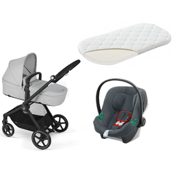 Cybex Eos Basic 3-in-1 Babytrage Schwarz + Adapter + Aton B2 I-Size Autositz Lava Grau + Matratze