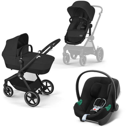 Cybex Eos Basic 3-in-1 Babytrage Schwarz + Adapter + Aton B2 I-Size Autositz Moon Schwarz 