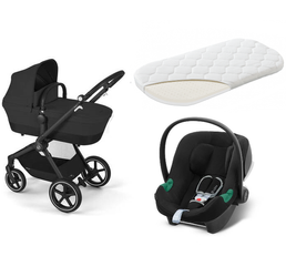 Cybex Eos Basic 3-in-1 Babytrage Schwarz + Adapter + Aton B2 I-Size Autositz Moon Schwarz + Matratze