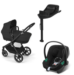 Cybex Eos Basic 3-in-1 Babytrage Schwarz + Adapter + Aton B2 I-Size Moon Schwarz + One Base 