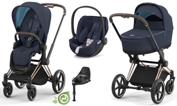 Cybex e-Priam 3.0 Wózek Głęboko-Spacerowy Conscious Green Leaf + Cloud Z2 Fotelik Samochodowy 0-13 kg + Baza Isofix Z2 Zestaw 4w1 Eco Dark Navy